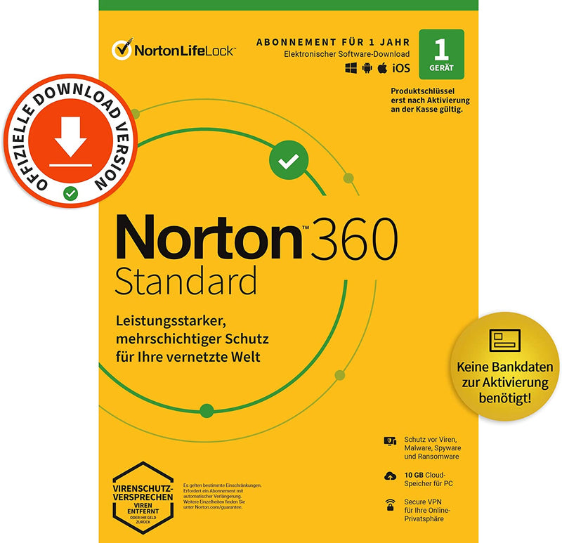 NORTON 360 Standard 2024 1 Gerät 1 Jahr für PC KEIN ABO EMAIL SOFORT!