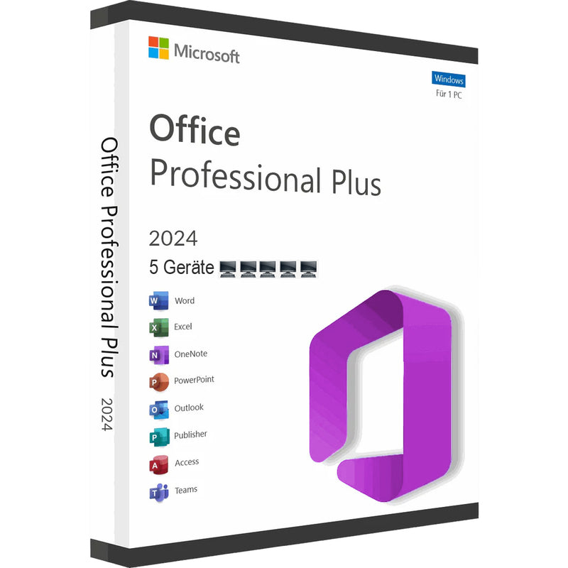 Microsoft Office 2024 Professional Plus für - 5 Geräte - Versand per E-Mail  32/64Bit